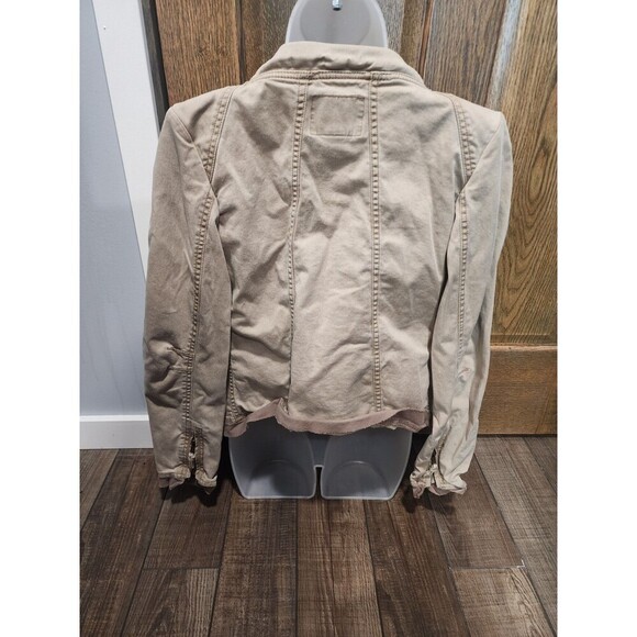BKE Buckle Denim Jacket Small Womens Khaki Knit Waterfall Trim Open Front - Picture 3 of 6